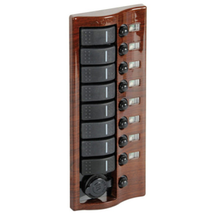 9-switch panel, mahogany