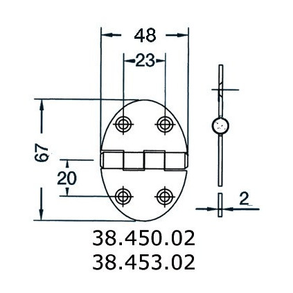 hinge 48x67mm 2mm screws