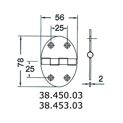 hinge 56x78mm 2mm screws