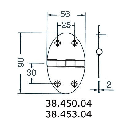 hinge 56x90mm 2mm screws