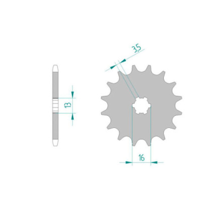 Forte Front sprocket, 14 teeth (420), Suzuki PV50