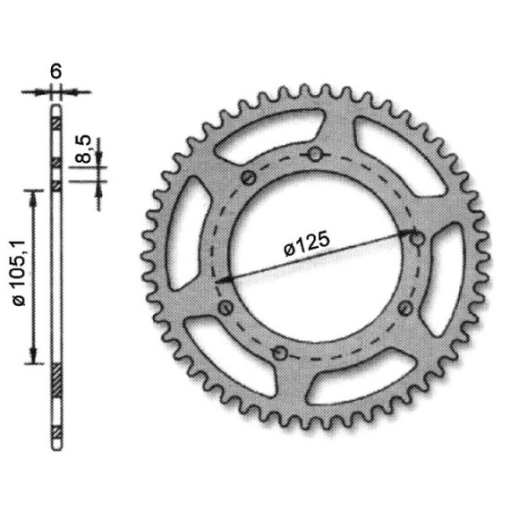 Forte Rear sprocket, 52 t. (420), Ø105mm, Aprilia / Derbi / Drac / Rieju / Yamah