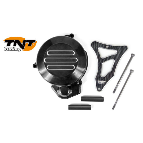 TNT Flywheel & Sprocket cover, Black/Carbon-style, Derbi Senda 