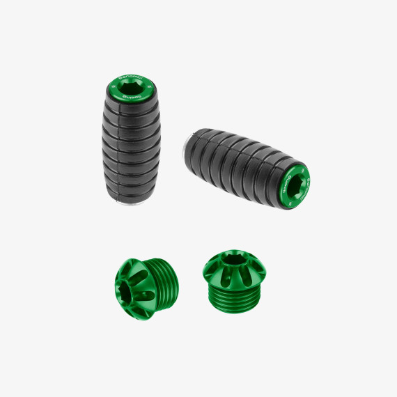 Aluminum pair of colored caps and front pegs - GREEN